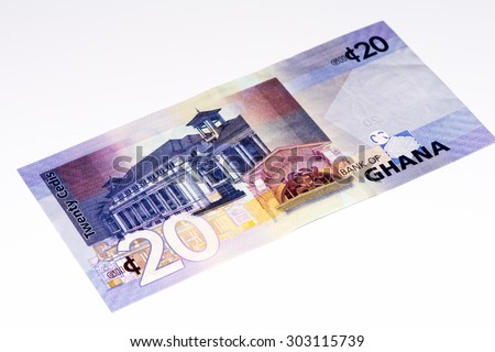 20 Ghana cedi bank note. Ghana cedi is the national currency of Ghana