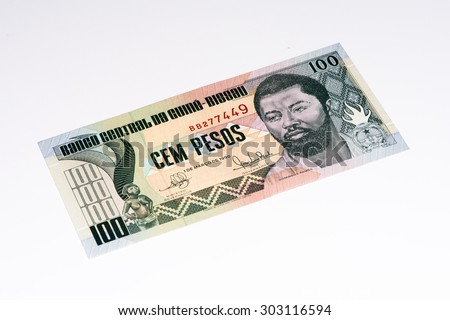 100 pesos bank note of Guine Bissau. Peso is the former currency of Guine Bissau