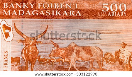 500 Malagasy ariary bank note of Madagascar. Malagasy ariary is the national currency of Madagascar