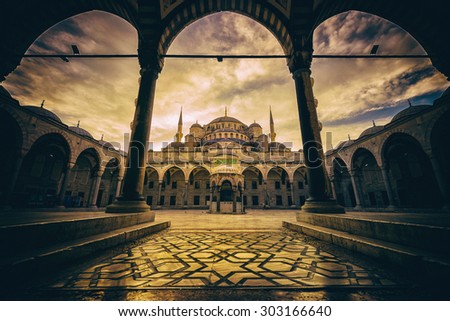 Vintage style of Sultan Ahmed Mosque (Blue Mosque) , Istanbul, Turkey Royalty-Free Stock Photo #303166640