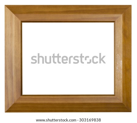 modern brown wide wooden picture frame with cut out blank space isolated on white background