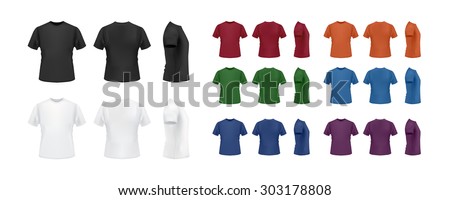 T-shirt template colorful set, front, back side view. Vector eps10 illustration.