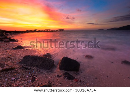 Sunset view of beach in Borneo.