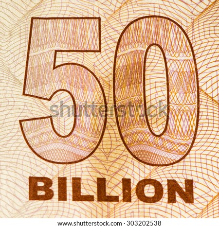 50000000000 (Fifty billion) Zimbabwe dollars bank note. One of manny currences in Zimbabwe