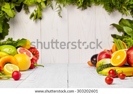 Fruit and vegetable borders  Royalty-Free Stock Photo #303202601