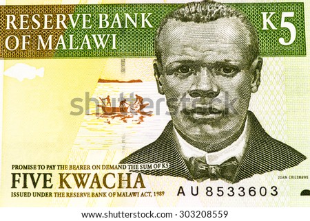 5 Malawi kwacha bank note. Malawi kwacha is the national currency in Malawi