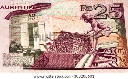 25 Mauritian rupees bank note. Mauritian rupee is the main currency of Mauritius
