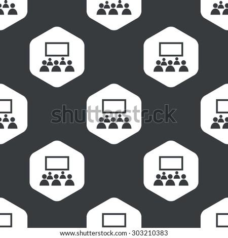 Image of audience in front of screen in hexagon, repeated on black