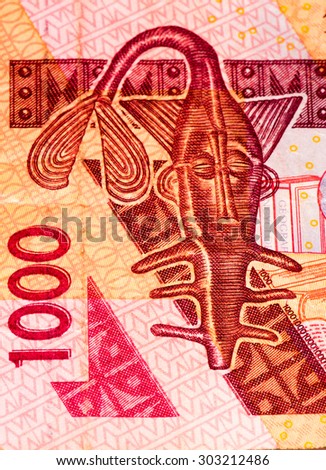1000 CFA franc bank note. CFA franc is used in 14 African countries.
