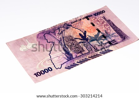 10000 Ugandan shillings bank note. Ugandan shilling is the national currency of Uganda