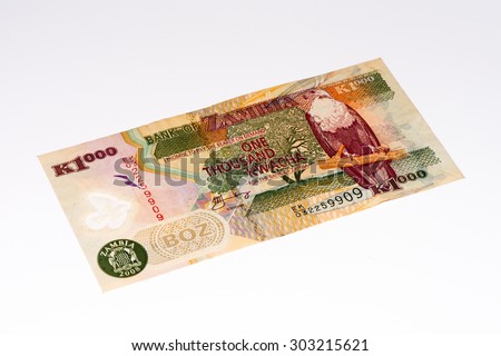 1000 Zambian kwach bank note. Zambian kwacha is the national currency of Zambia