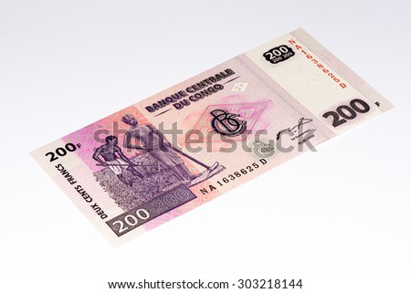 200 Congolese francs bank note of Congo. Congoles franc is the national currency of Congo