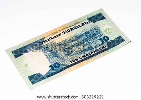 10 Swazi emalangeni bank note. Swazi emalangeni is the currency of Swaziland