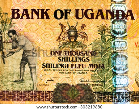 1000 Ugandan shillings bank note. Ugandan shilling is the national currency of Uganda