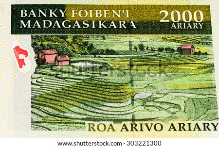 2000 Malagasy ariary bank note of Madagascar. Malagasy ariary is the national currency of Madagascar