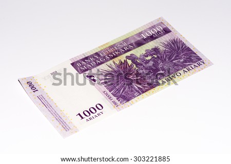 1000 Malagasy ariary bank note of Madagascar. Malagasy ariary is the national currency of Madagascar