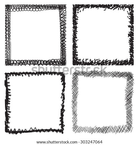 Set of Grunge Black and White Frames . Distress Border Frame Collection . Vector Frames for your Design . 