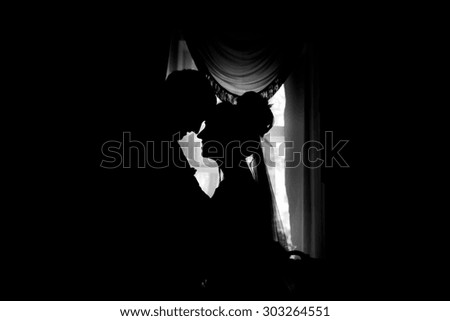 silhouette of the bride and groom at a wedding.