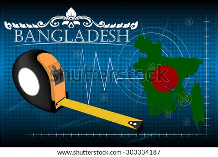Map of Bangladesh with ruler, vector.