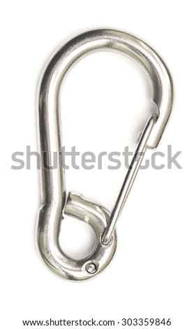 silver carabiner isolated on white background