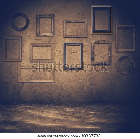 old grunge room with wooden frames, retro filtered, instagram style
