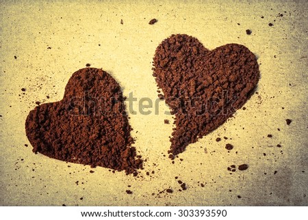 coffee in heart shape on the old paper texture