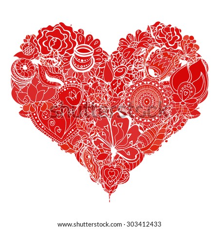 Hand drawn Heart of glower doodle background. Vector illustration