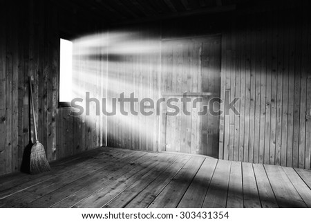 wooden room black and white photography