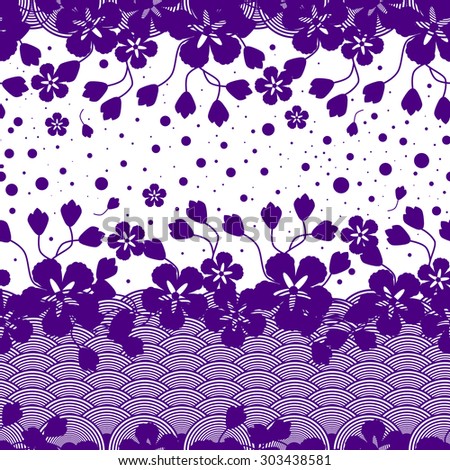 seamless pattern, Japan, Sakura, wave, indigo