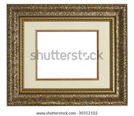 Old golden highly detailed picture frame with matting.