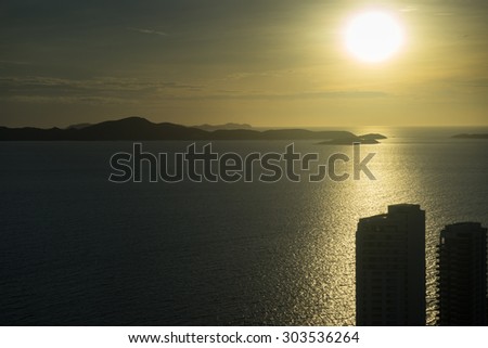 Aerial view from pattaya park tower can see a beautiful sunset