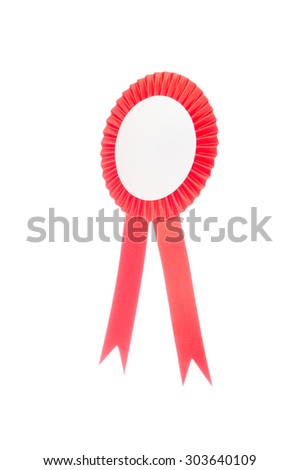 Red fabric award ribbon isolated on white background