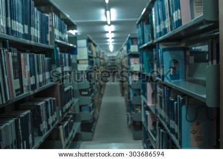 abstract library blurry with cold tone filter background