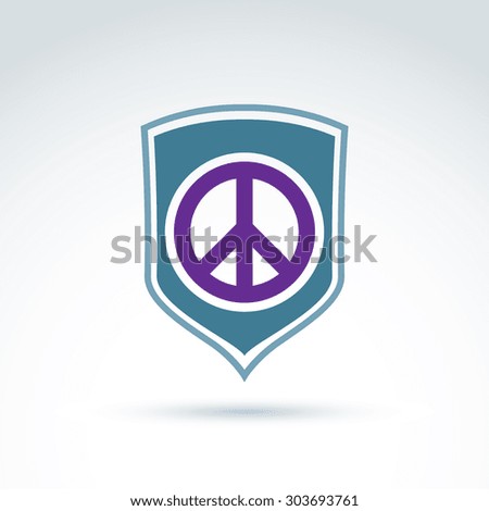 Round peace vector icon on a shield, global peace protection vector icon. Peacemaker badge.