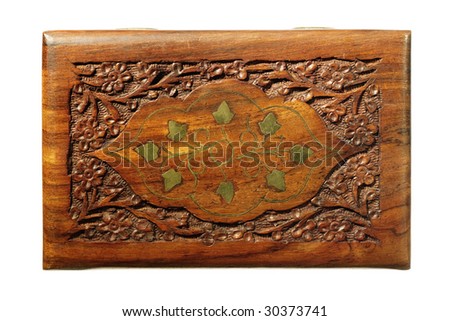 Old wood retro casket over white background