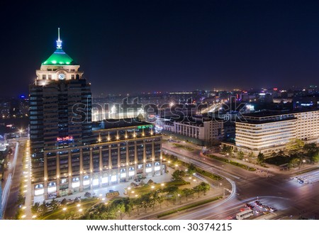 the Beijing city central cityscape ( bird - view night photo)