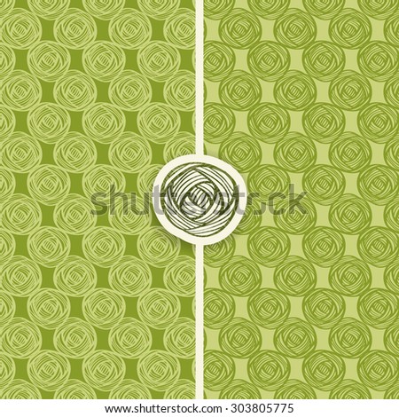 hand drawn roses pattern set - light and middle green colors ornament