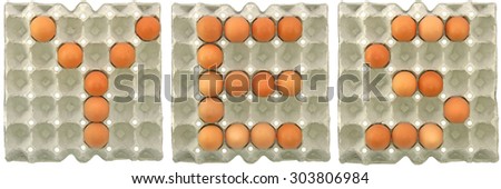 YES word from eggs in paper tray for food or nutrition concept