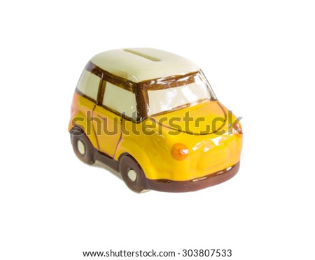 mini car piggy bank isolated on white background