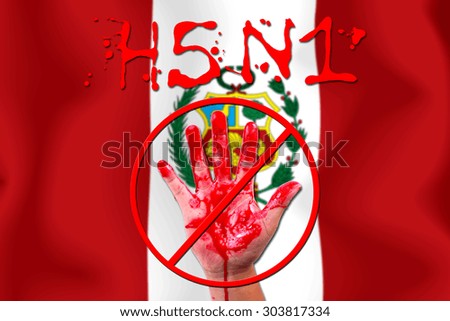 Concept open hand stop H5N1  epidemic on flag background.
