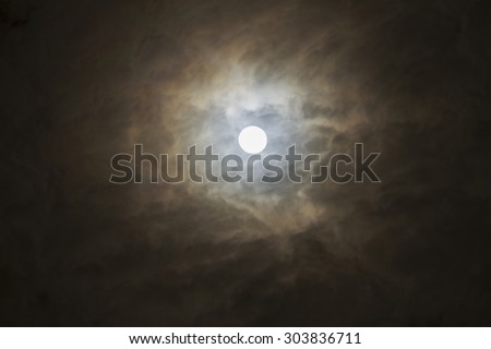 blurry soft and noise dramatic bright moon on cloudy look through window. fancy dream feel