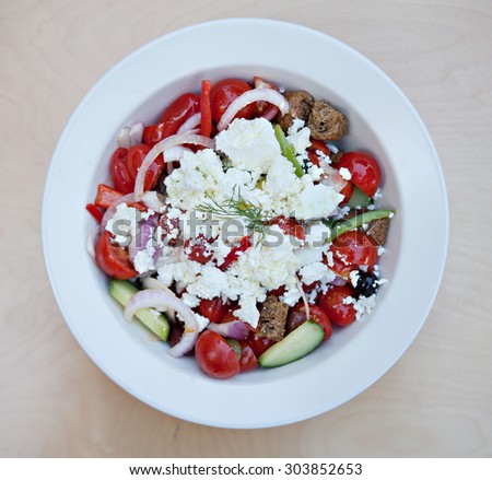 Greek traditional salad in plan