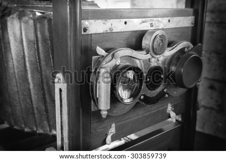 Wooden classic retro camera, Black and white image