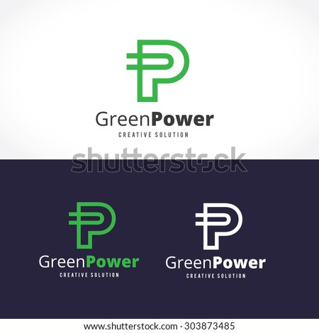 P letter, Green power logo template