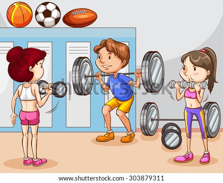 People working out in gym illustration