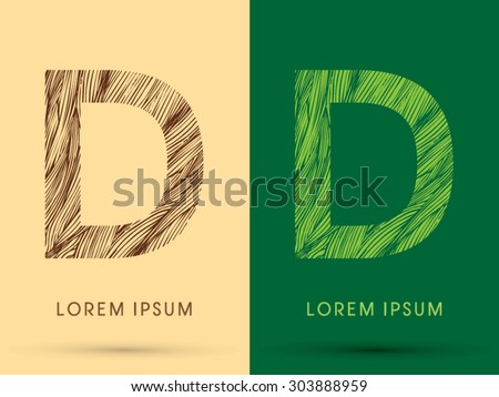 D, Font, concept line stroke , wood and leaf, grass, graphic vector.