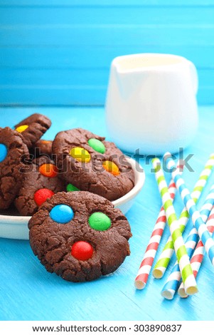 chocolate chip cookies with colored candy