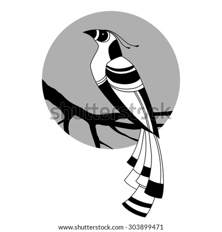 Bird. Black and white pattern. Vector
