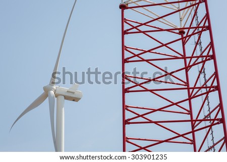 Color picture of windmills for renewable electric energy production