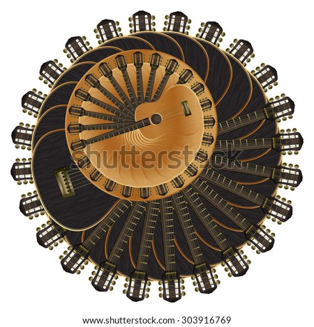 vector illustration musical background acoustic guitar deployed around the bright and dark guitar and formed a circle duplicated